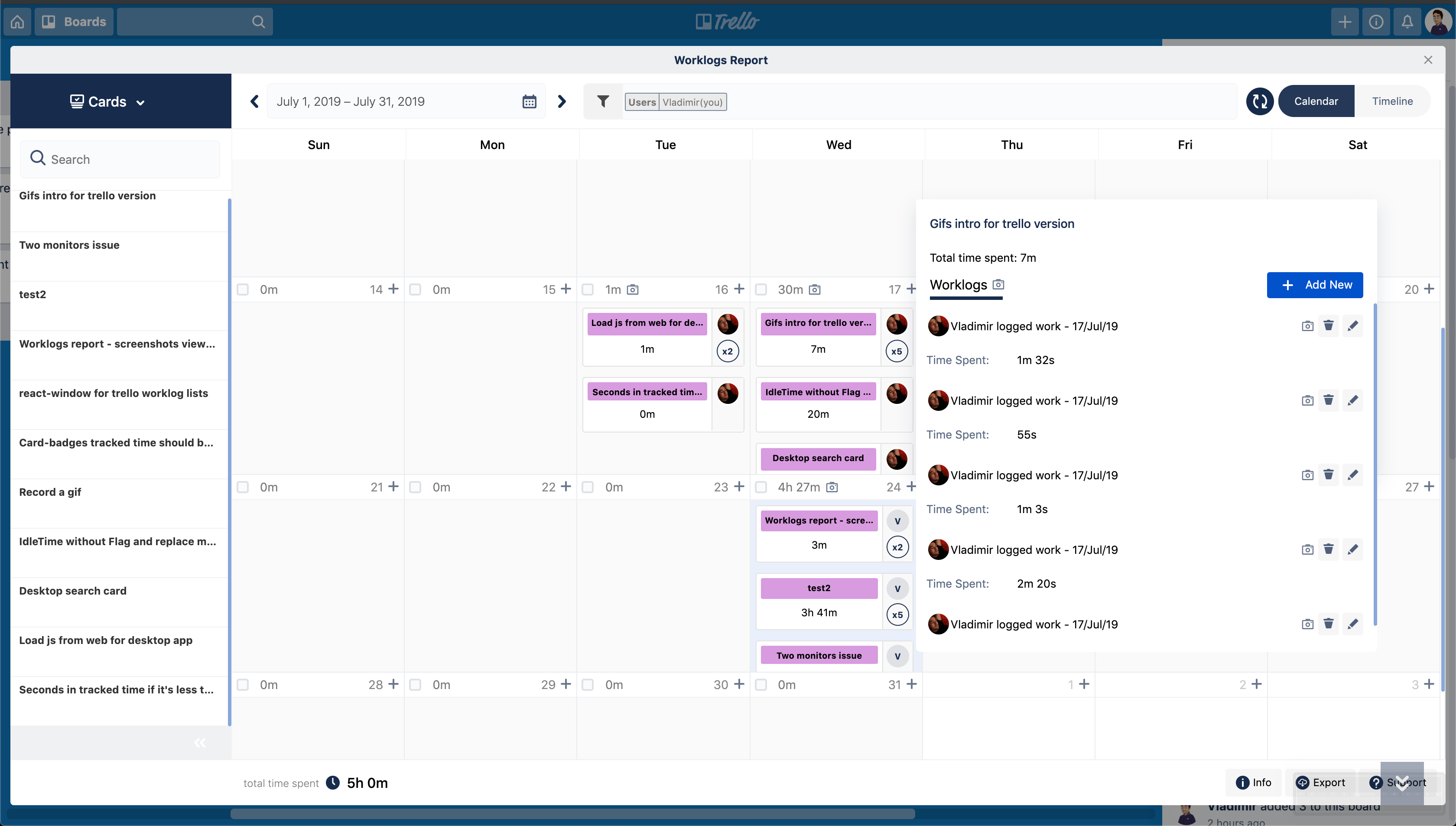 Calendar view
